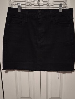 Just Black Black Denim Raw-Edge Mini Skirt
